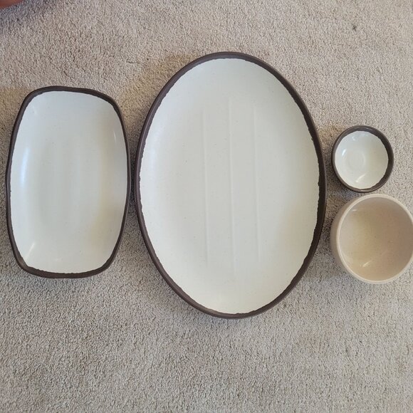 Melamine Restaurant Ware Plates Bowls Appetizer Sauce Dish Brown Cream 10 of eac - Picture 1 of 16
